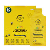 Beekeeper's Naturals Kids Immune Liposomal Vitamin C 500 mg bottle with mixed berry sachets.