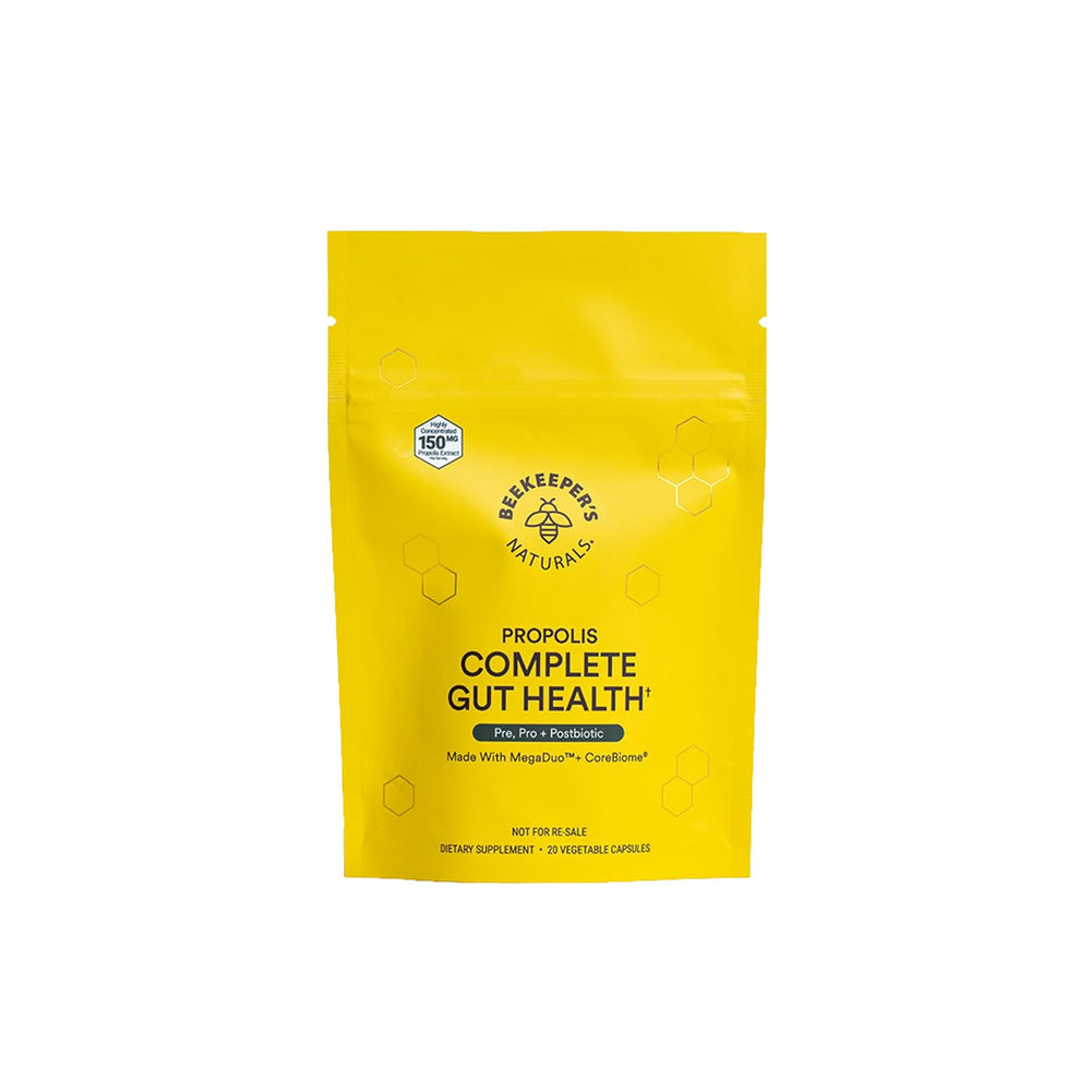 Beekeeper's Naturals Complete Gut Health bottle with 20-count capsules