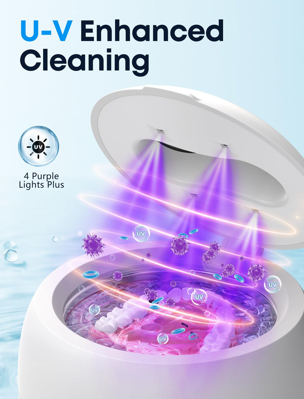 Control modes showing 5min quick clean, 8min deep clean, 8min degassing