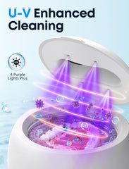 Control modes showing 5min quick clean, 8min deep clean, 8min degassing