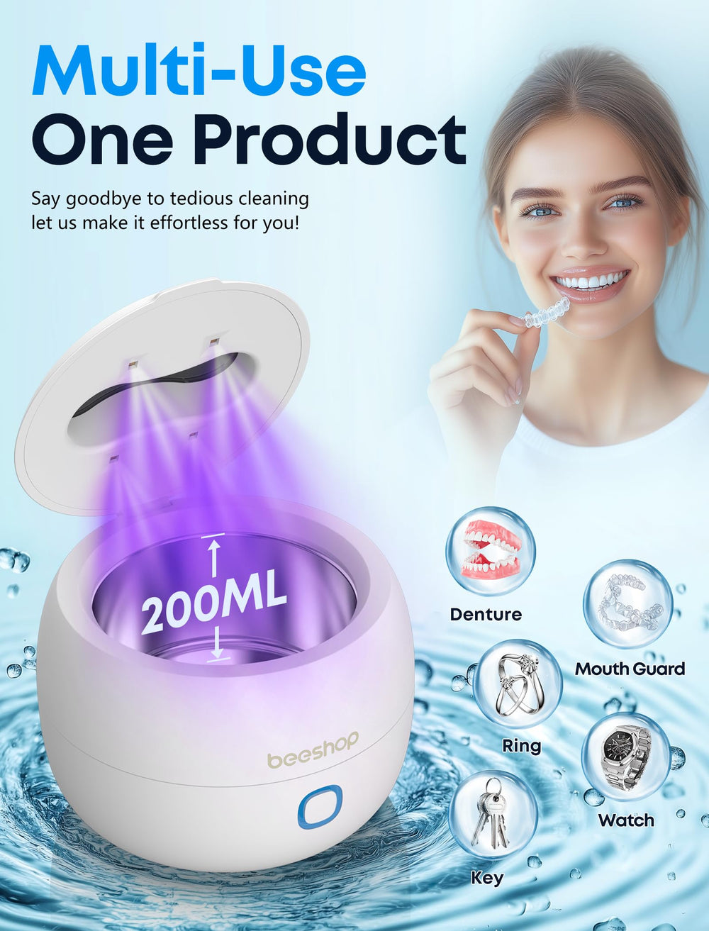 Four enhanced UV lights inside the cleaner