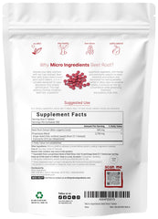 Close-up of beet root extract capsules and label