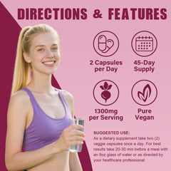 Usage guide showing 2 capsules daily with meals