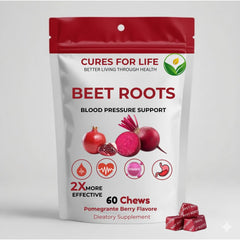 Beet Root Heart Chews product box and bottle