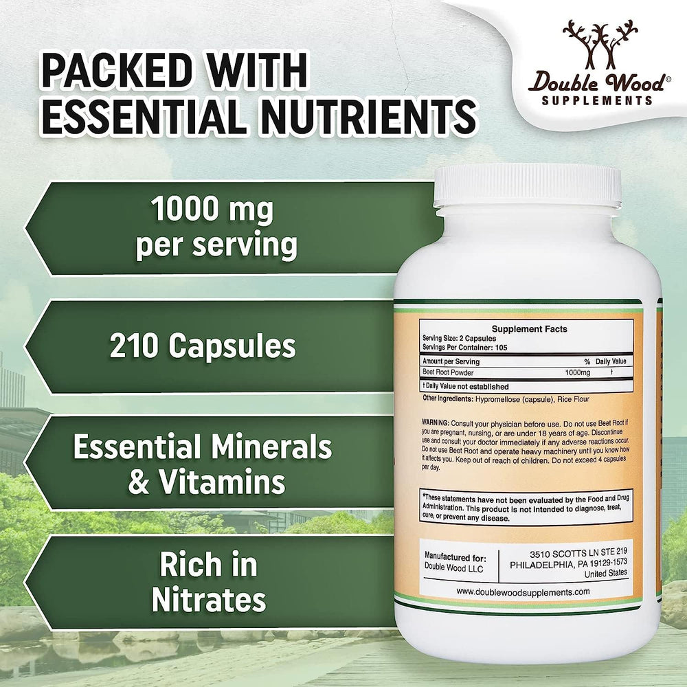 Beet Root Powder Capsules label showing 1000mg per serving