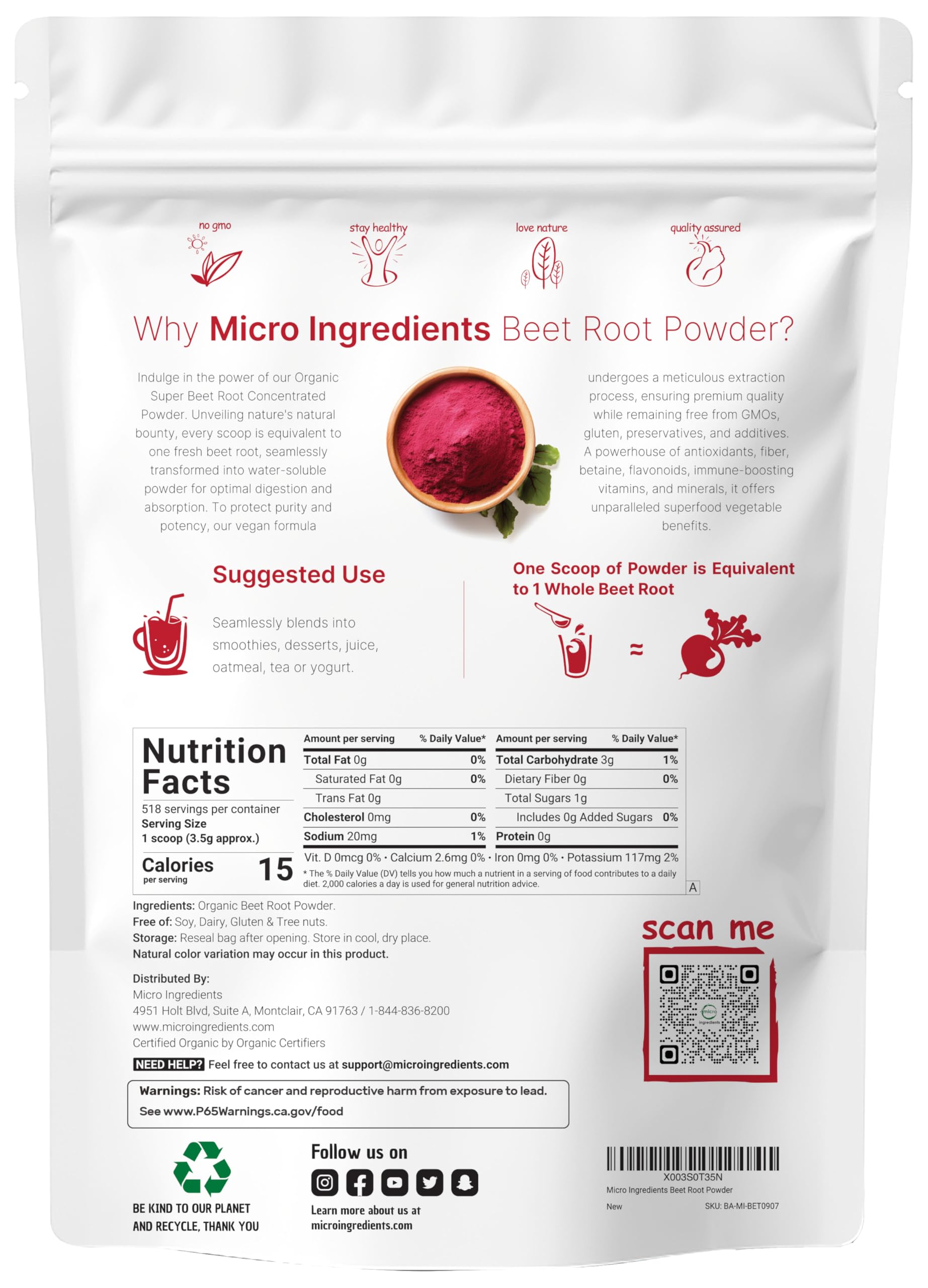 Scoop showing 3.5 g serving size of beet root powder Scoop showing 3.5 g serving size of beet root powder