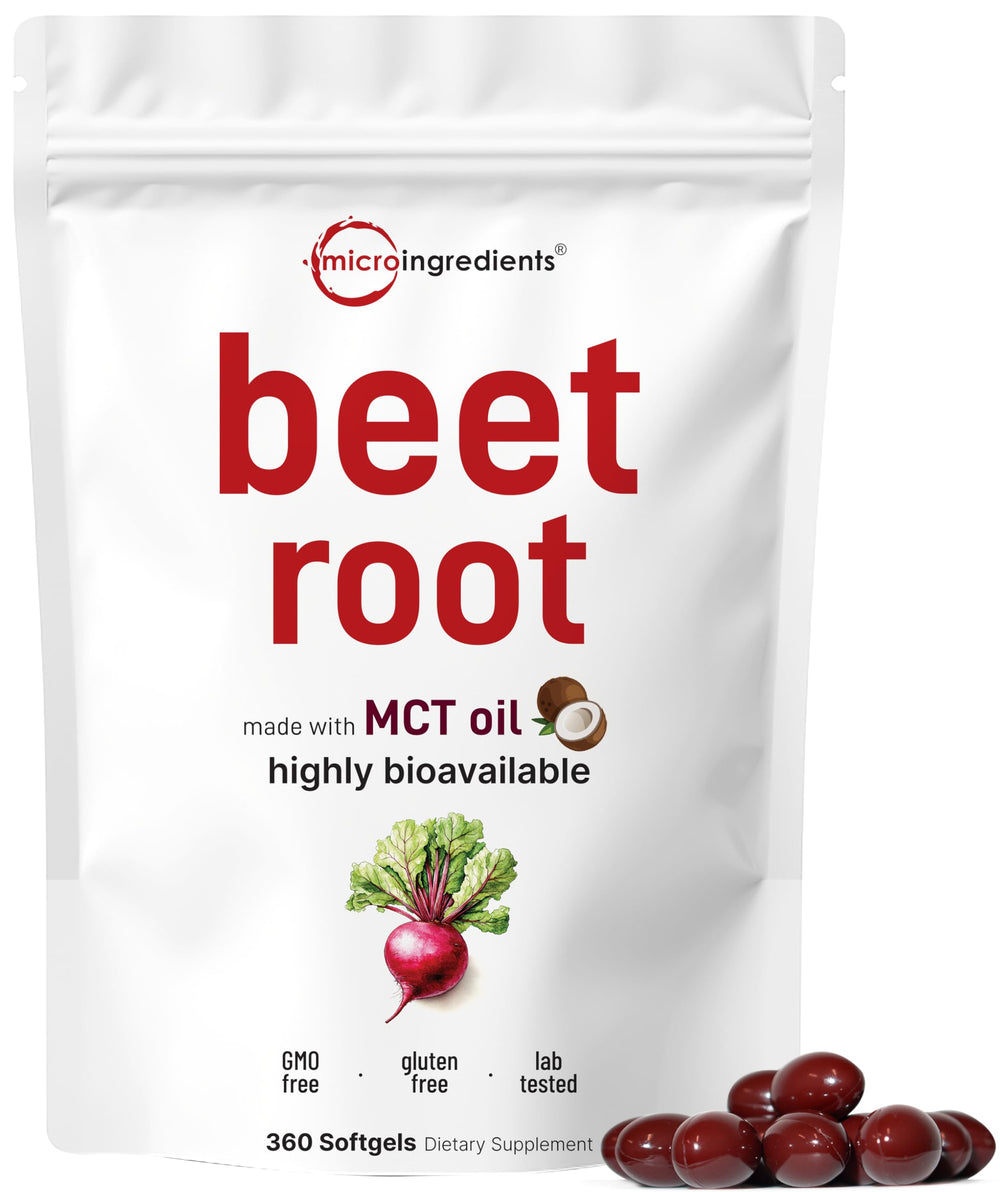 Beet root softgels with MCT oil in a bottle