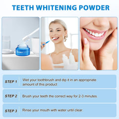 Before and after whitening results with powder-based toothpaste.