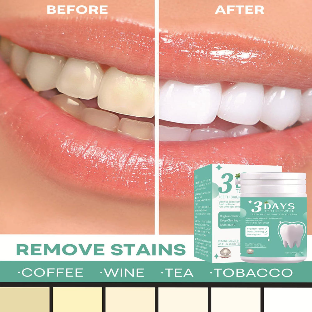 Before and after whitening with 3 Days Tooth Powder