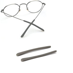 BEHLINE soft silicone temple tips on gray metal eyeglasses