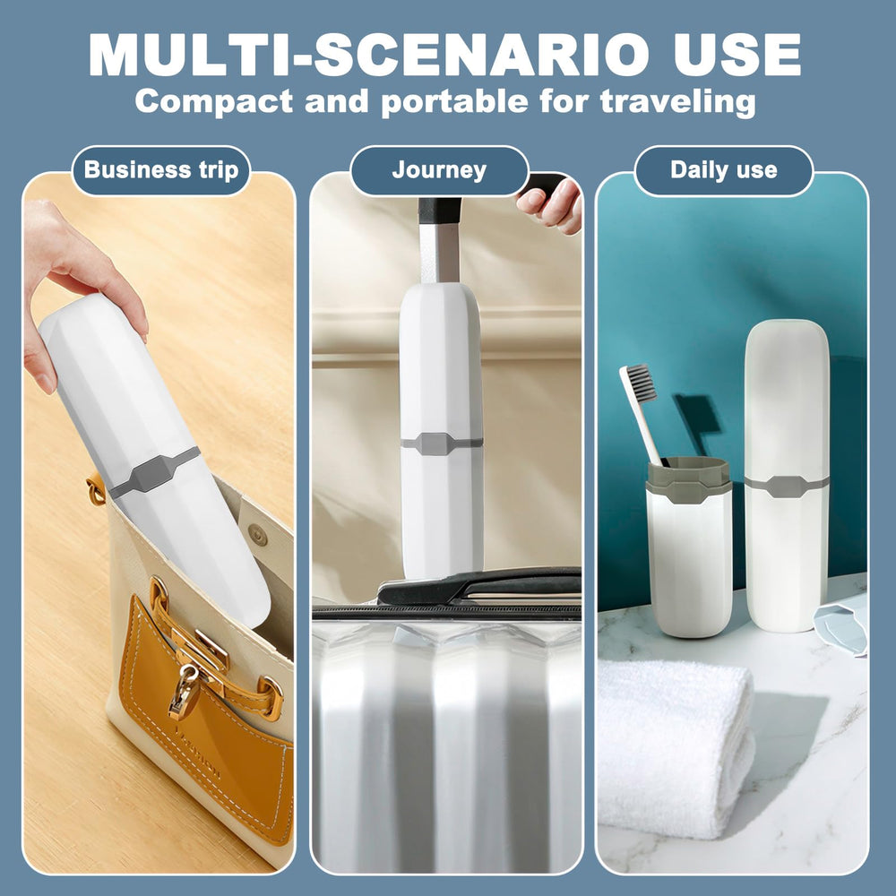 Two white carrying cases for BELEFU denture brushes