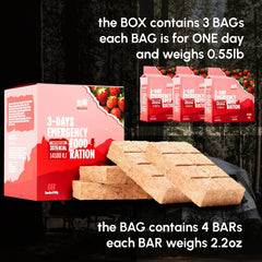 Beleon Emergency Food 3 Days pack shelf life illustration showing long-term durability