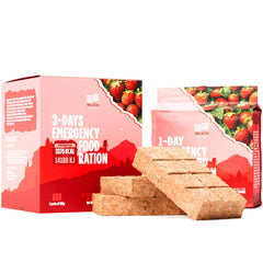 Beleon Emergency Food 3 Days Strawberry Bars pack closeup showing quick-energy biscuits for easy nourishment