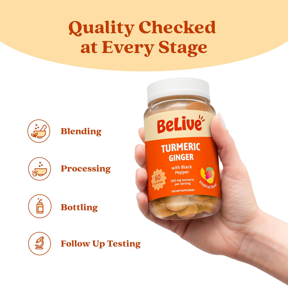 Lifestyle shot of someone enjoying BeLive turmeric-ginger gummies