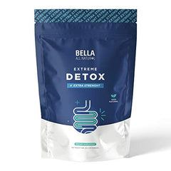 Bella All Natural Extreme Detox Tea packaging showcases herbal blend for daily cleansing rituals.