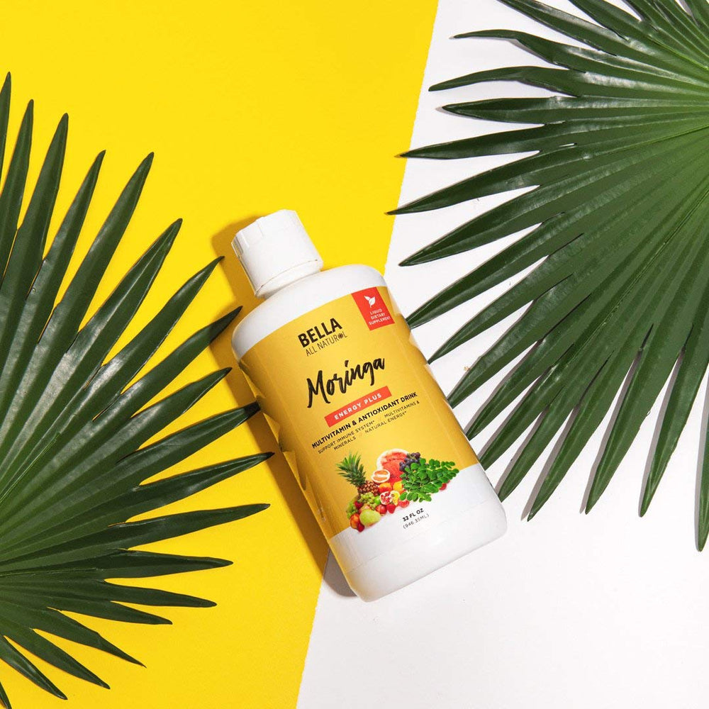 Lifestyle scene with a glass of Moringa Juice and fresh fruit