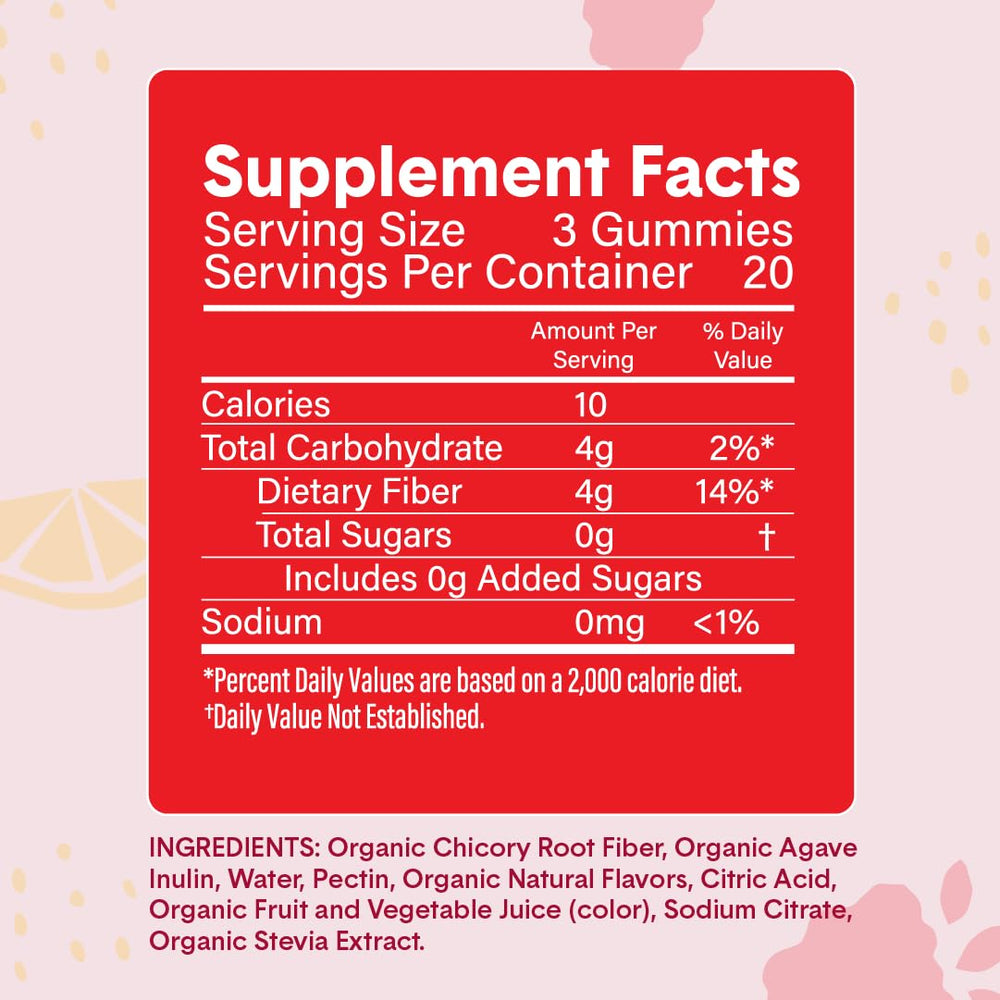 USA-made Bellway Super Fiber Gummies label showing organic chicory root fiber