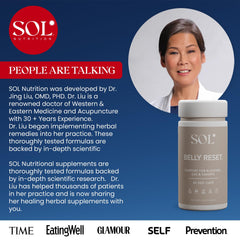 Clear view of Belly Reset bottle with dosage information