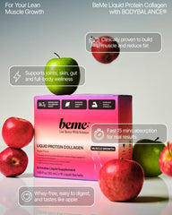 BeMe Liquid Protein Shots Apple sachet closeup emphasizes tear-and-go convenience.