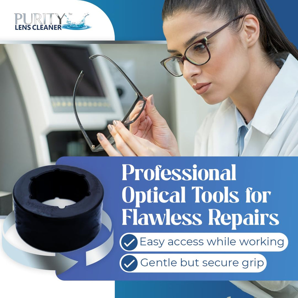 Eyeglass repair donut securely holds frames of various shapes