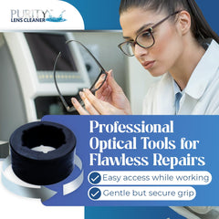 Eyeglass repair donut securely holds frames of various shapes