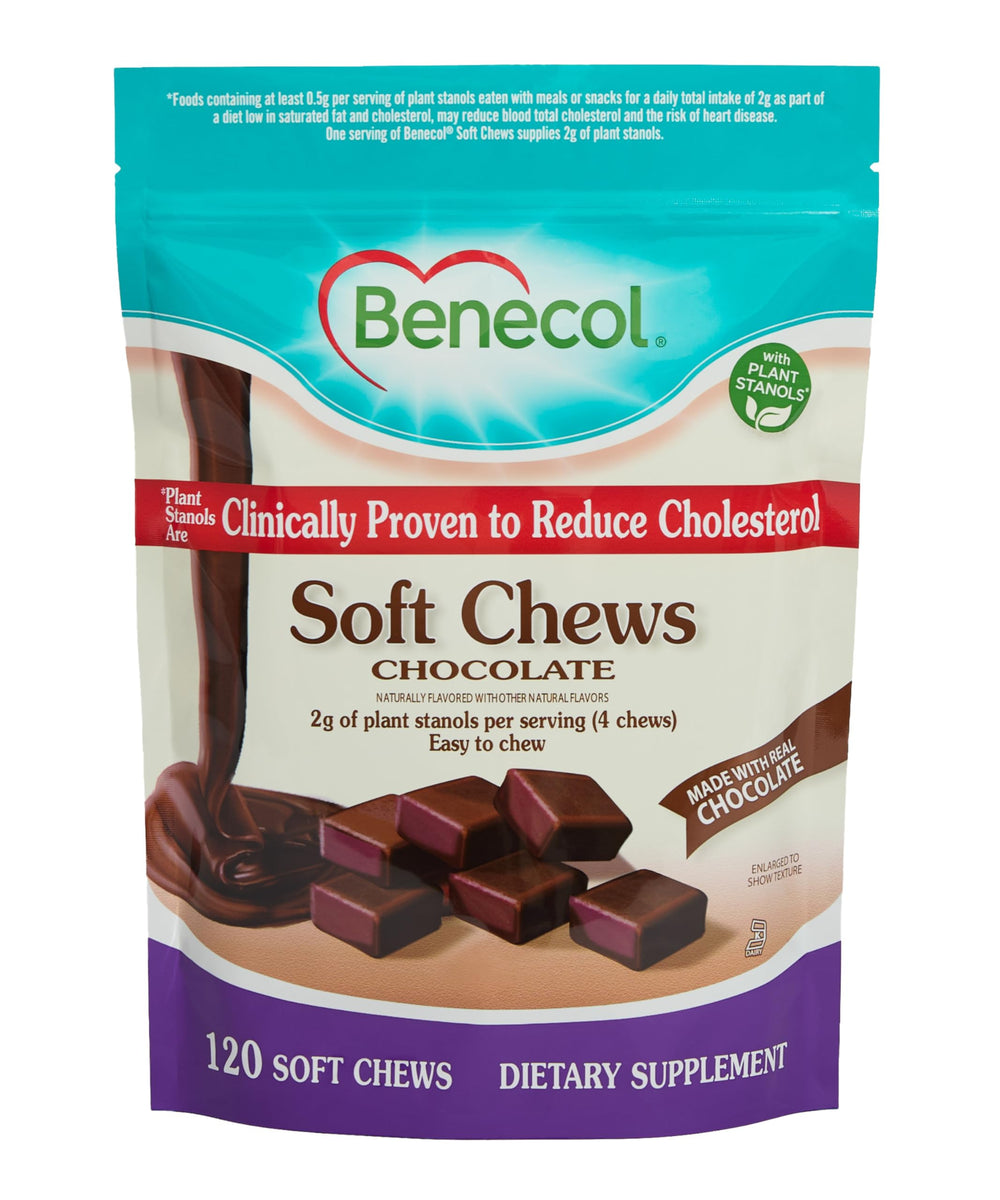 Benecol Soft Chews chocolates arranged in a row