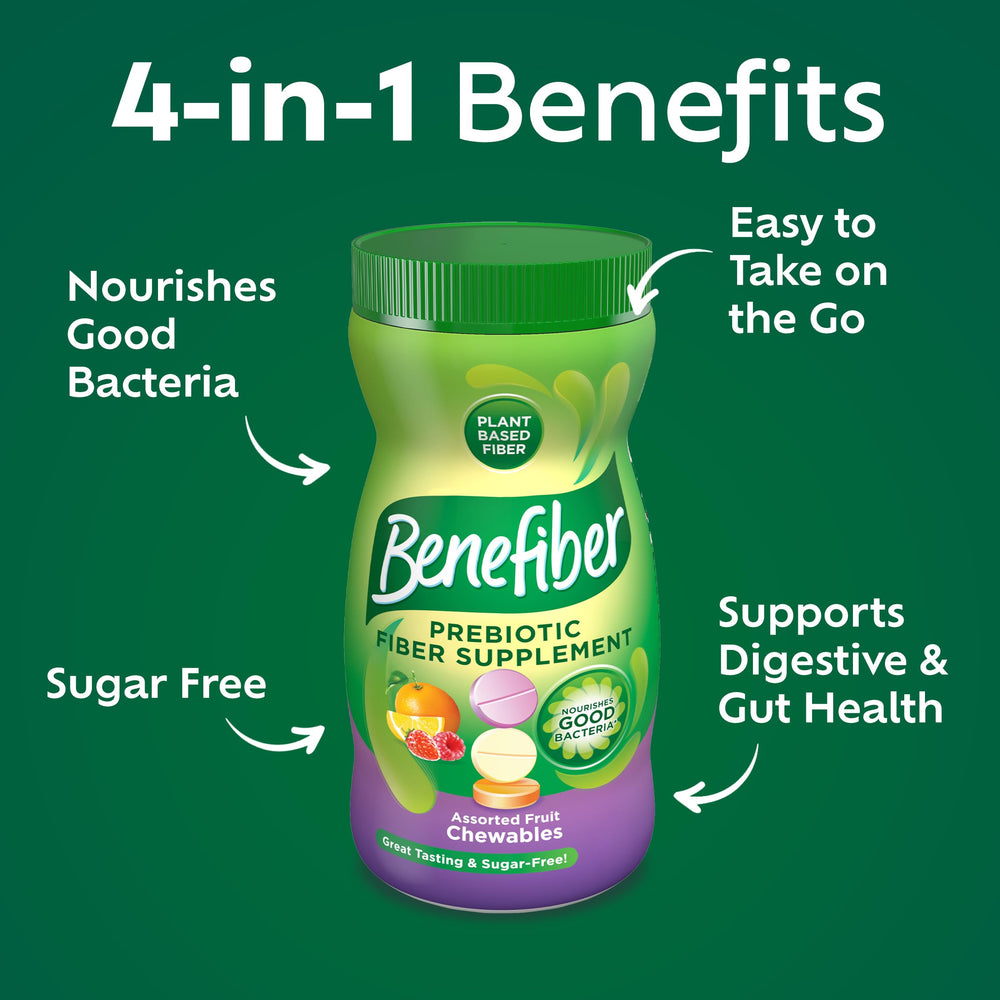 Benefiber assorted fruit flavors chewable tablets for easy gut health