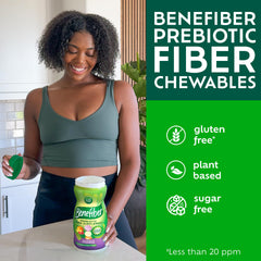 Close-up of Benefiber bottle emphasizing digestive health support