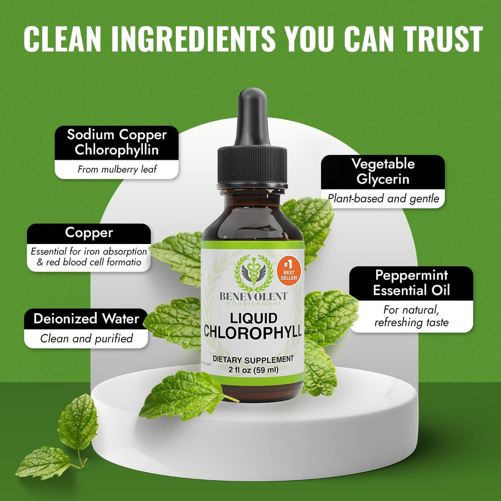 Internal deodorizer benefits concept with chlorophyll drops