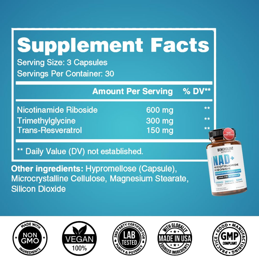 Ingredients and additives for Benevolent NAD+ supplement