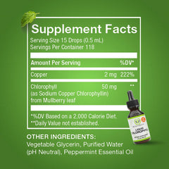 Benevolent Nourishment Chlorophyll Drops packaging close-up—59ml compact bottle.