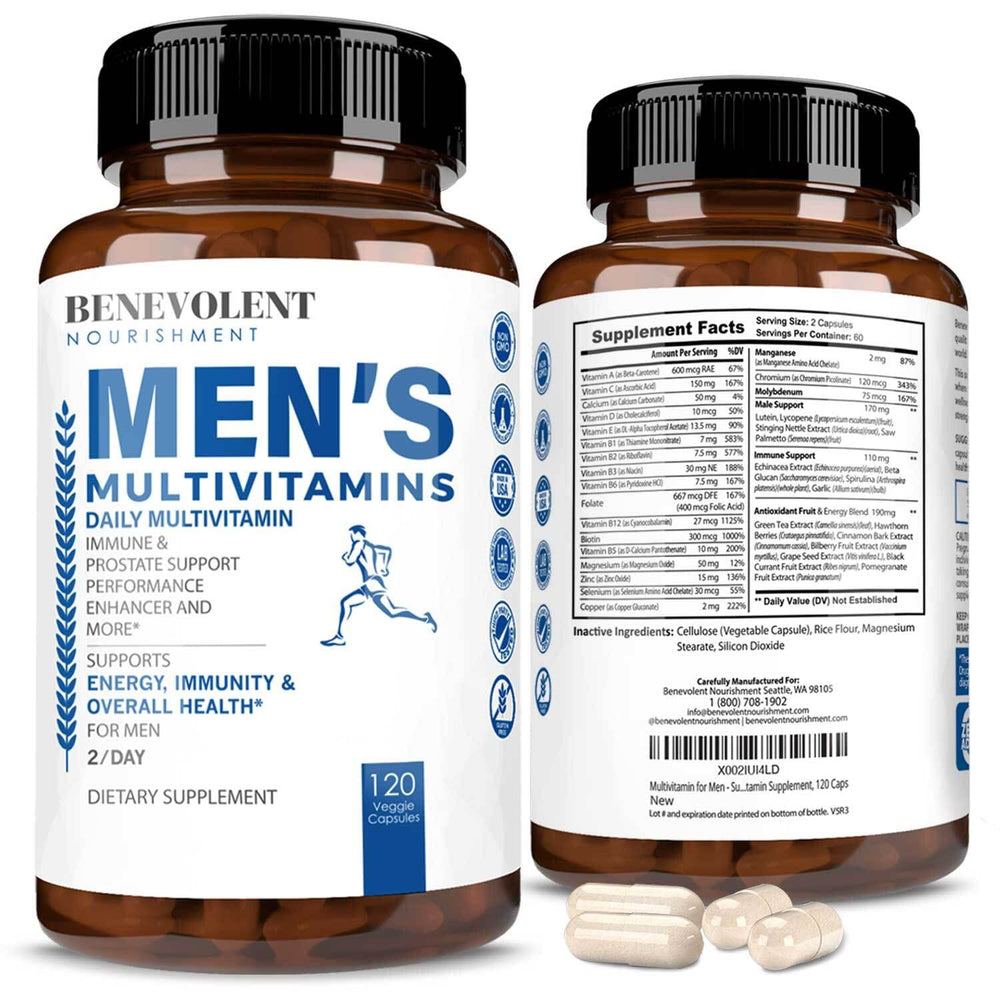 Benevolent Nourishment Men's Multivitamin bottle and label