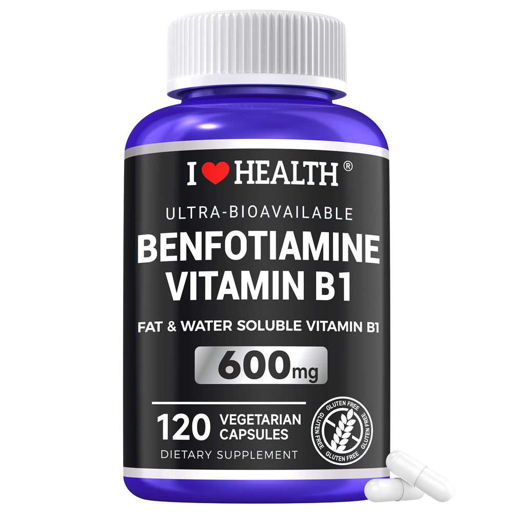 Benfotiamine 600mg + 20mg Vitamin B1 capsules bottle - 120 vegetarian capsules