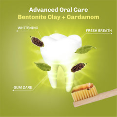 Toothbrush ready with Bentodent toothpaste on bristles