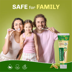 Natural herbs and cardamom artwork with Bentodent branding