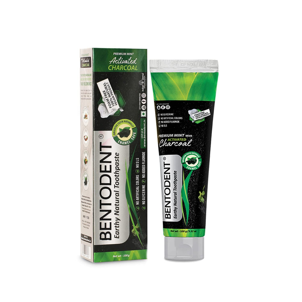 Close-up of Bentodent activated charcoal toothpaste paste