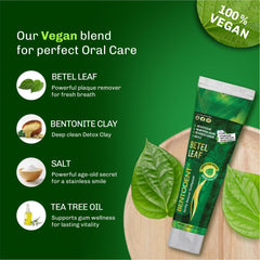 Close-up of Bentodent toothpaste ingredients including calcium bentonite clay and purified water