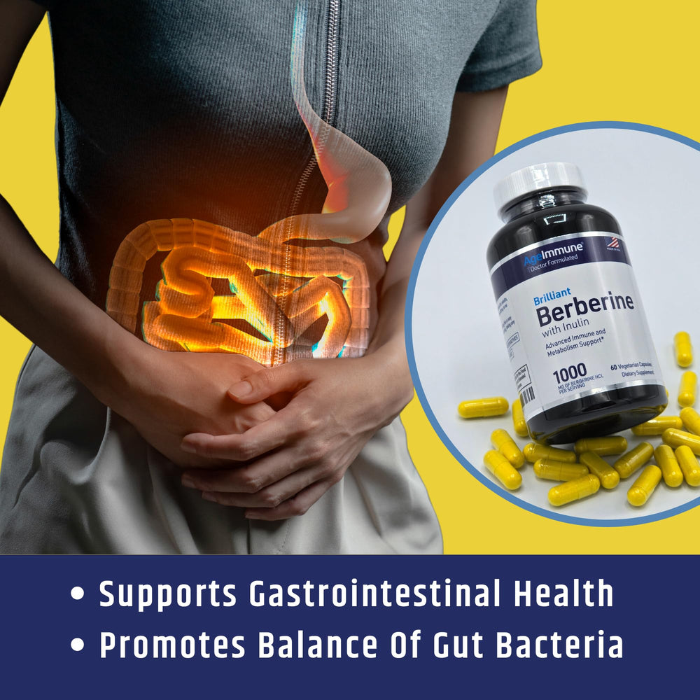 Retail display of AgeImmune Berberine 1000mg complex