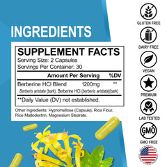 Premium berberine HCl capsules for metabolism support