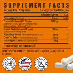 Berberine 1200mg capsules close-up showing high purity
