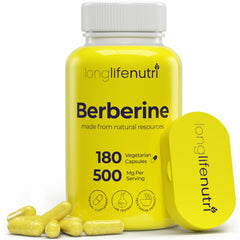 Berberine 500mg HCL extract bottle with 180 vegetarian capsules
