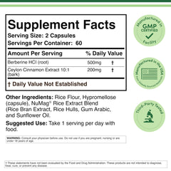 Close-up of Berberine and Ceylon Cinnamon capsules
