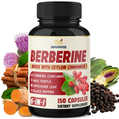 Berberine with Ceylon Cinnamon Turmeric Milk Thistle Artichoke Black Pepper bottle label