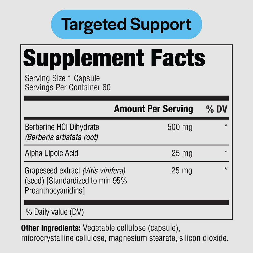 Berberine Complete 500mg capsules next to bottle