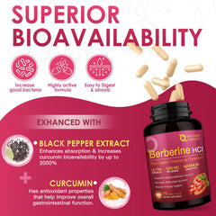 Berberine HCl 1200mg with cinnamon, chromium, curcumin and black pepper