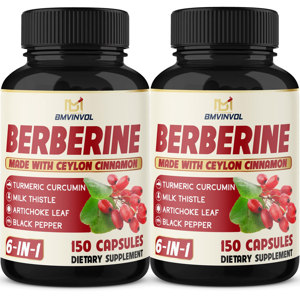 Front view of 2-pack Berberine HCl bottle with Cinnamon and Turmeric