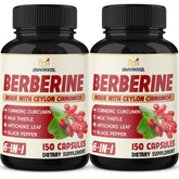 Front view of 2-pack Berberine HCl bottle with Cinnamon and Turmeric