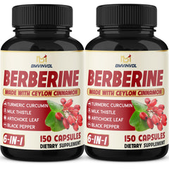 Front view of 2-pack Berberine HCl bottle with Cinnamon and Turmeric