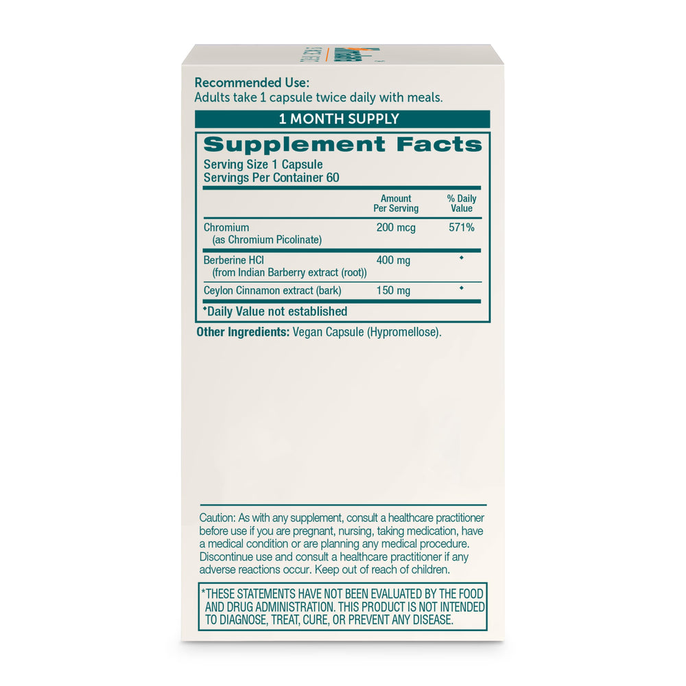 Berberine HCl, Ceylon Cinnamon and Chromium ingredients