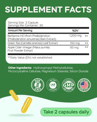 Gluten-free and non-GMO ingredients label for Berberine HCL supplement